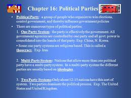 We did not find results for: Chapter 16 Political Parties Political Party A Group Of People Who Organize To Win Elections Control Government And Thereby Influence Government Policies Ppt Download