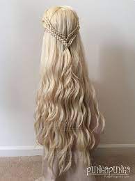 daenerys targaryen costume wig platinum blonde long curly braided braids game of thrones cosplay wi lace front wigs hair styles elven hairstyles girl new hairstyle