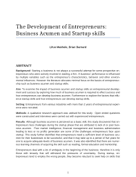 Pdf The Development Of Entrepreneurs Business Acumen And Startup Skills