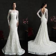 Amelia Sposa Lace Mermaid Wedding Dresses Vintage Ivory Bateau Long Sleeves Sash Backle Wedding Dress Long Sleeve Backless Bridal Gowns Long Sleeve Bridal Gown