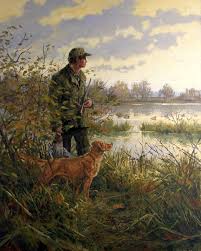 Contemplation Golden Retriever And Duck Hunter Oil Painting