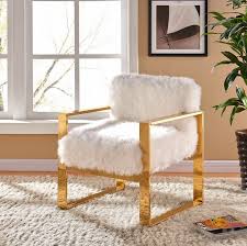 Pure white cashmere accent director's chair, gold white. Nash Modern Furry White Fabric Accent Chair W Gold Steel Frame