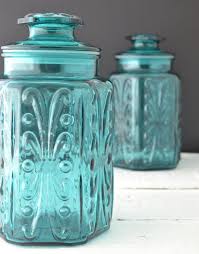 teal glass canisters vintage kitchen