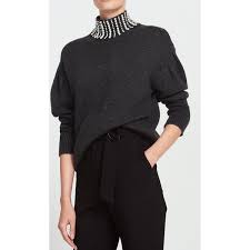 Sandro Faux Pearl Embellished Mockneck Sweater Evachic