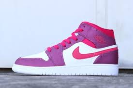 Nike Air Jordan 1 Mid White Pink And Black Trainers Air Jordan 1 Mid Gs True Berry Rush Pink 555112 661 Air Jordans Jordan 1 Mid Jordans