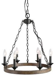 Kichler armida 5 light 25 wide chandelier with satin etched white shades. 6 Light Farmhouse Wagon Wheel Pendant Chandelier For Dining Room Kitchen Transitional Chandeliers By Lnclighting Llc Houzz