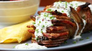 Creamy Bacon Chive Hasselback Potatoes Recipe By Tasty Recipe Recipes Cooking Recipes Tasty