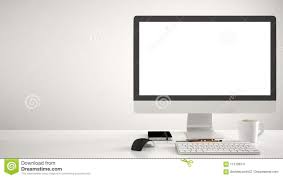 Desktop Mockup Template Computer On Work Desk With Blank Screen Keyboard Mouse And Notepad With P Computer Work Desk Work Desk Computer