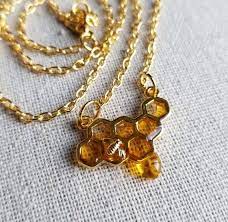 Dripping Honey Golden Honeycomb Bee Hypoallergenic Necklace Honey Jewelry Honeycomb Necklace Honey Bee Jewelry