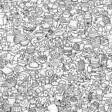 26609547 Essen Nahtlose Muster In Schwarz Und Wei Wiederholt Mit Mini Doodle Zeichnungen Icons Lizenzfrei Coloring Books Colouring Art Therapy Doodle Coloring