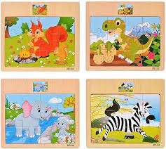 CCLIFE Wooden Jigsaw Puzzles Set for Kids 2-5 Years 12 Piece Colorful  Wooden Educational Animal Puzzles (4 Puzzles)