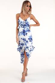 Island Time Blue And White Floral Print Ruffled Midi Dress In 2020 Midi Ruffle Dress Cute Floral Dresses Maxi Wrap Dress