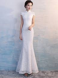 White Lace Long Qipao Cheongsam Wedding Dress Cozyladywear Cheongsam Wedding White Lace Wedding Dress Asian Wedding Dress