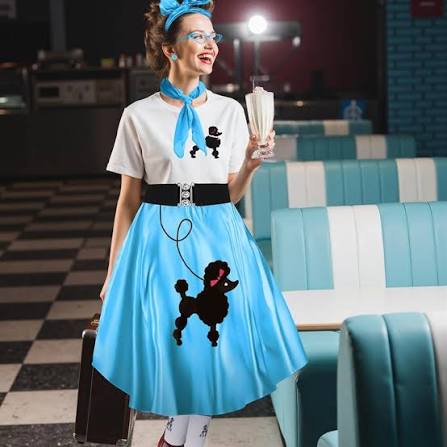 Amazon.com: Maiteenly 8 Pcs Women 50s Poodle Skirt Outfit Sock Hop, Blue, Medium | Vintage Set Includes Skirt Top Belt Scarf Headband Cat Eye Glasses Earrings Socks, Grease Theme Party Accessories :