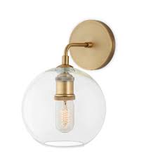 Lights Com Wall Lights Wall Sconces Alton Wall Sconce With Clear Globe Aged Brass