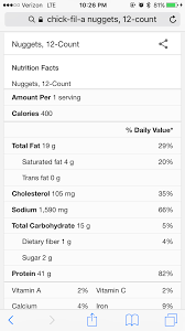 the nutrition facts of chickfila 12 counts which i get