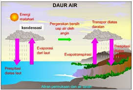 Evaporasi penuk peguapan air dari permukaan air, tanah dan bentuk permukaan bukan vegetasi lainnya oleh proses fisika presentasi berjudul: Proses Pengembunan Uap Air Menjadi Titik Air Disebut Goreng