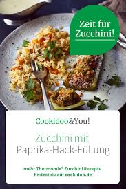 Zucchini Mit Paprika Hack Fullung Mohrenreis Und Kasesauce Rezept Zucchini Rezepte Thermomix Zucchini Zucchini