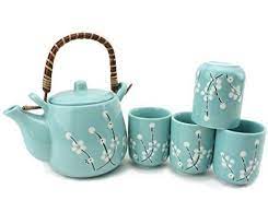 5 Pc Japanese Teapot Set With Tea Cups Japanese Antique Light Blue Flowers Design And Filter Gift Birthday Gift Ki Japanese Teapot Tea Pot Set Japanese Tea Set