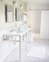 Black And White Modern Farmhouse Bathroom Modern Farmhouse Bathroom With White Subway Tile Black And White Basket Weave Tile Open V Basketweave Tile Bathroom Modern Farmhouse Bathroom Basket Weave Tile