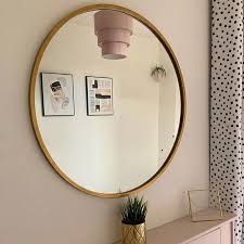 Key details 23.75w x 2.75d x 31.5h. Large Round Gold Framed Wall Mirror 80cm X 80cm