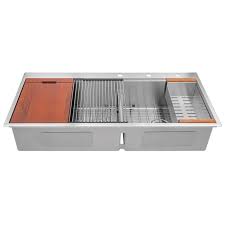 Item must be inspected within 48 hours of receipt. 48 X 22 Workstation Topmount Drop In Stainless Steel Sink 16 Gauge 60 40 Double Bowl W Integrated Ledge 15mm Tight Radius Premium Accessories Includes Bottom Protective Grid Stainless Steel Dish Rack Stainless Steel