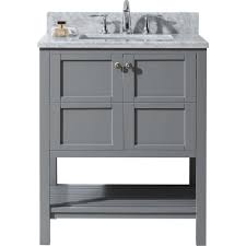 Virtu Usa Winterfell 30 In W Bath Vanity In Gray With Marble Vanity Top In White With Square Basin Es 30030 Wmsq Gr Nm The Home Depot Marble Vanity Tops Grey Bathroom Vanity 30 Inch