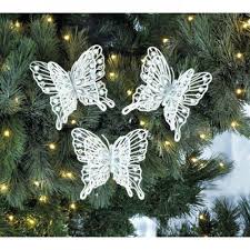 Butterfly Ornaments Set Of 3 White Gem Clip On Butterflies Sparkle Christmas Ebay Christmas Ornament Sets Butterfly Ornaments Ornament Set
