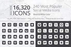 240 Round Corner B W Social Media By Artfusion On Creativemarket Social Media Icons Android Icons Ios Icon