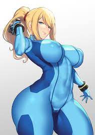 aster crowley, samus aran, metroid, nintendo, highres, 1girl, ass, blonde  hair, bodysuit, breasts, cameltoe, cleft of venus, covered erect nipples,  gun, large breasts, ponytail, solo, standing, weapon - Image View - |