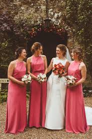 An Elegant Rosa Clara Dress For An Alpine Skiing Inspired Wedding At Ramster Hall In Surrey In 2020 Bright Bridesmaid Dresses Pink Bridesmaid Dresses Wedding