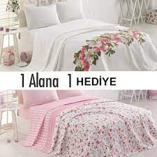 50x70 cm tek kişilik pike: Fixeline By Cotton Box 1 Alana 1 Bedava Cift Kisilik Tek Pike Palma Beyaz Elena Somon Nevresim Takimlari Nevresim Somon