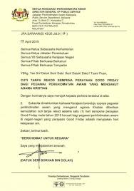 Ketua pengarah perkhidmatan awam, datuk seri borhan dolah berkata. To Gahmen Workers In K Cuti Esok Good Friday
