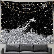 Black And White Wall Tapestry Amazon Amazon Com Tapestry Wall Hanging Amm Black And White Tapestries Moon Stars Plane Art Tapestries Home Decorations For Livi In 2020 Tapestry Moon Tapestry Wall Tapestry