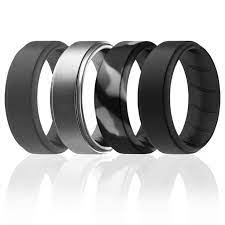 4 Pack Silicone Ring For Men Breathable Comfort Fit Step Edge Silicone Wedding Ring Men Rubber Wedding Band Rings Mens Wedding Bands