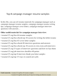 top 8 campaign manager resume samples