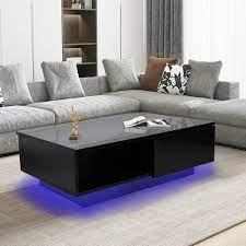 Free delivery over £40 to most of the uk great selection excellent customer service find everything for a beautiful.simply place the battery lamp where you like and switch it on without worrying about unsightly cords. Modern High Gloss Black Led Light Coffee Table W Drawers Living Room Furniture Ebay