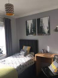 Grey Bedroom With A Pop Of Ochre For Son S Bedroom Grey Bedroom With Pop Of Color Boys Bedroom Colors Boys Bedroom Grey