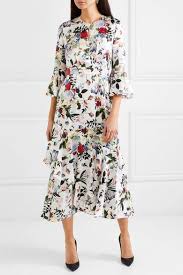White Florence Floral Print Silk Midi Dress Erdem Silk Midi Dress Dresses Womens Midi Dresses