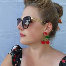 Retro Red Cherry Earrings, Rockabilly Laser Cut Earrings, 1950s Pinup  Jewelry, Plastic Earrings Dangle, Vintage Inspired Costume Jewelry