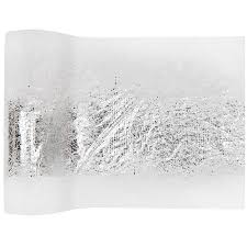 Fêtes de noël, anniversaire, baptême, communion, mariage etc. Mini Chemin De Table Blanc Eclat Fourrure Argent 3 Metres Vaisselle Jetable Discount
