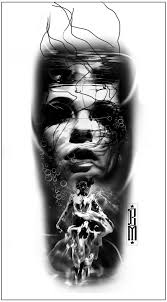 Black And White Womans Face Tattoo Design Under Water Face Woman Zombie Skull Scarry Black And Grey Tattoo Design Zombie Creepy Girl Black And Grey Tattoos Grey Tattoo Tattoo Designs