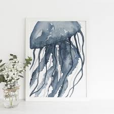 Blue Watercolor Jellyfish Modern Art Print Or Canvas Modern Art Prints Watercolor Jellyfish Art Prints