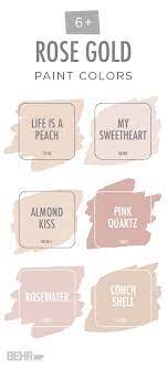 View Your Life Through Rose Colored Glasses With This Rose Gold Color Palette From Behr Paint The Gold Paint Colors Rose Gold Painting Rose Gold Color Palette