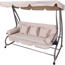 Caratteristiche tecniche dondolo letto da giardino in acciaio 3 posti vizzoni trigo ecrdondolo lettoseduta 3 postispessore cuscino: Dondolo Letto Da Giardino 3 Posti Beige Schienale Reclinabile Con Tetto Cuscini Bakaji