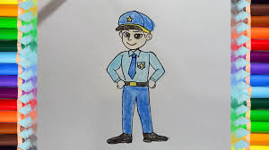 This is a cartoon version of a policeman. How To Draw A Police Cute And Easy Step By Step Https Htdraw Com Wp Content Uploads 2018 09 How To Draw A Easy Cartoon Drawings Drawings Easy Drawing Steps