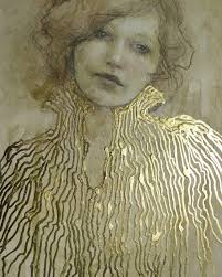 Woman with Gold headress new painting with gold leaf.