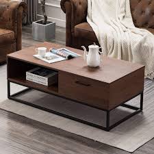 Ruang tamu menjadi hangat dengan warna coklat. Canmov Mid Century Modern Coffee Table With 1 Drawer And Storage Shelf For Living Room Solid Elegant Functional Table Brown Amazon In Home Kitchen