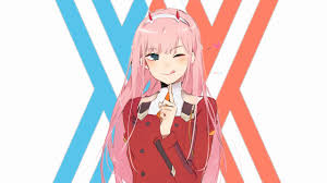 Encontre este pin e muitos outros na pasta darling de aadibinseruji. Darling In The Franxx Zero Two Hiro Zero Two Blinking An Eye And Showing Index Finger With White Background And Blue And Red X Hd Anime Wallpaper A Wallpaper Wallpapers Printed