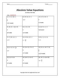Solving Absolute Value Equations With Variables On Both Sides Worksheet